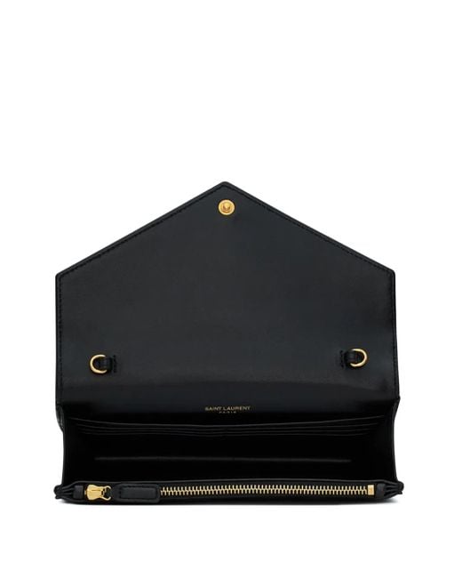 Saint Laurent Black Monogram Matelassé Envelope Chain Wallet
