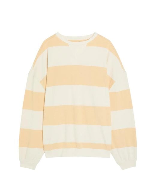 Free People White We The Free Striped Crew-Neck Cotton Sweatshirt