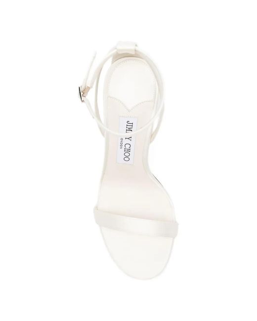 Jimmy Choo White Moza Crystal-Buckle Ankle-Strap Sandals