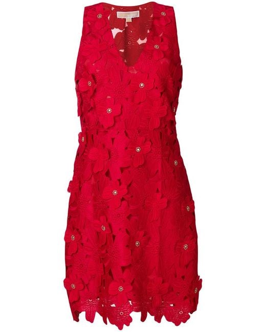 MICHAEL Michael Kors Red Floral Appliqué Lace Dress