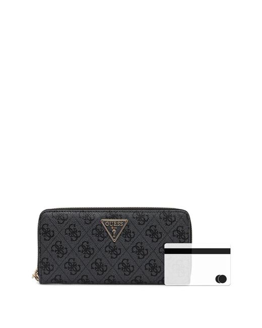 Guess Black Portefeuille Laurel 4G Zippé À Logo Imprimé