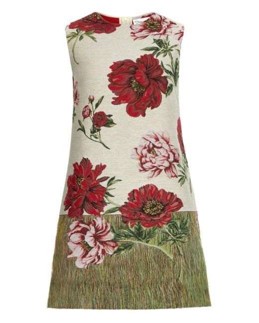 Oscar de la Renta フローラル ミニドレス Natural