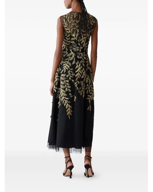 Carolina Herrera Black Leaf-Embroidered Tulle Midi Dress