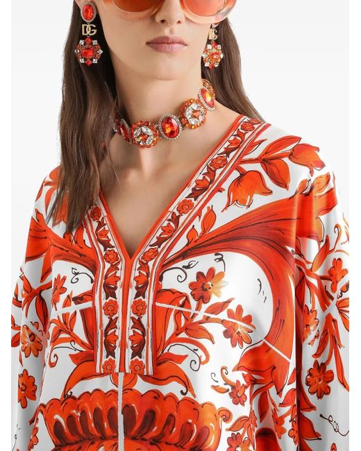 Dolce & Gabbana Orange Majolica-Print Twill Short Kimono Dress