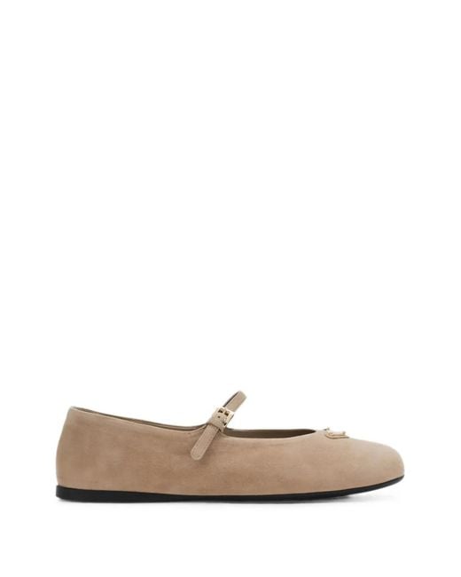 Prada White Buckle-Strap Suede Ballet Flats