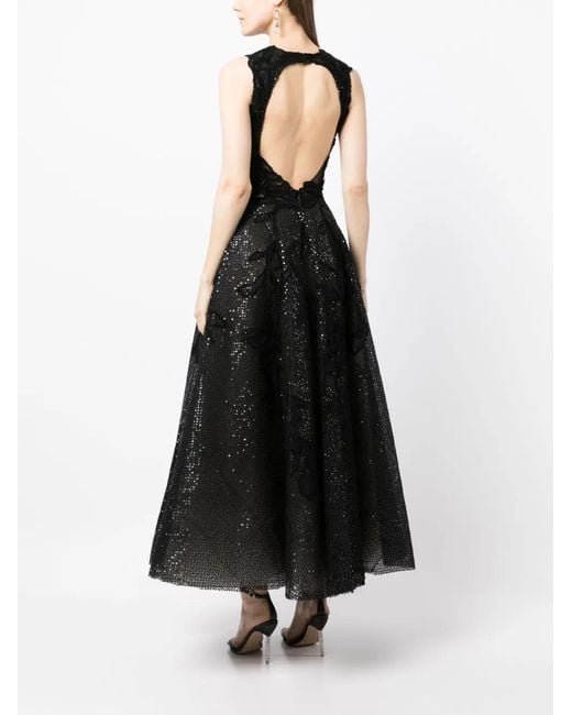 Saiid Kobeisy Black Sequin-Detail Semi-Sheer Dress