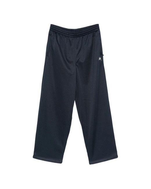 Stussy Blue Logo-Embroidered Mesh Track Pants