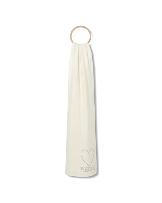 Moschino White Heart-Embellishment Scarf