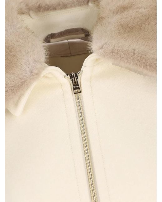 Herno White Faux-Fur Collar Zip-Up Coat