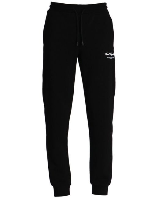 Karl Lagerfeld Black Logo-embroidered Cotton Track Pants for men
