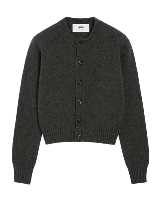 AMI Black Cropped Cashmere-Wool Cardigan With Button Front