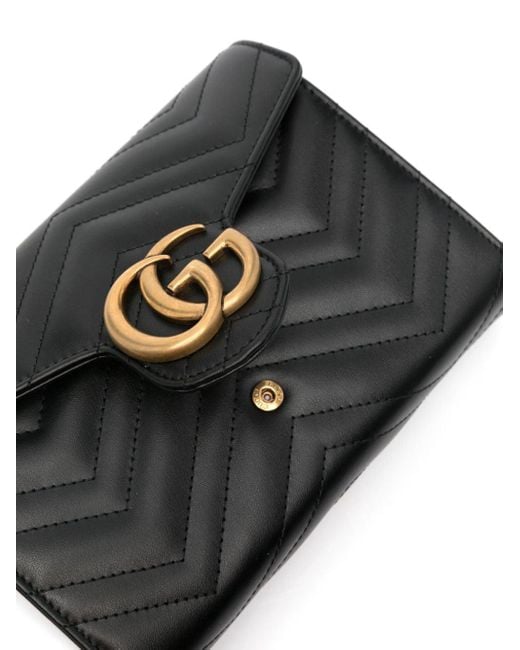 Mini sac porté épaule à motif GG Marmont Gucci en coloris Black