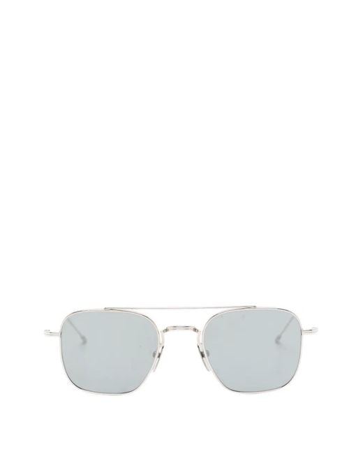 Thom Browne White Double-Bridge Geometric-Frame Sunglasses for men