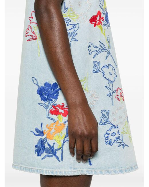 KENZO Blue Jeanskleid mit Drawn Flowers-Stickerei