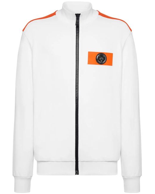 Philipp Plein White Logo-Patch Zip-Up Jacket for men