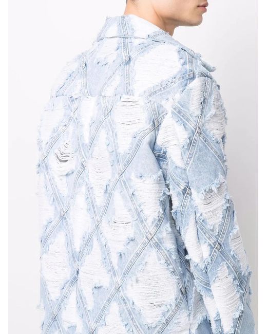 DIESEL Blue Distressed-Denim Patchwork Coat for men