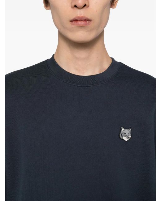 Maison Kitsuné Blue Embroidered-Logo Patch Sweatshirt for men