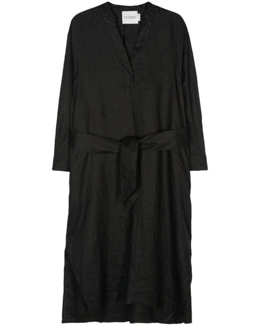 Robe en lin à taille ceinturée Closed en coloris Black