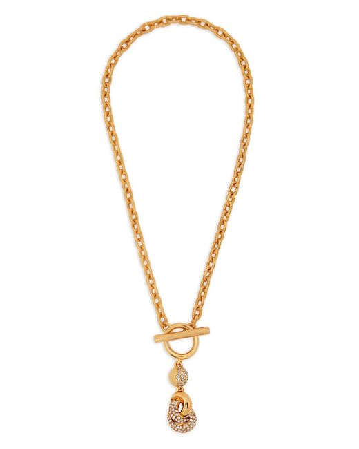 Oscar de la Renta Metallic Crystal-pendant Love-knot Necklace