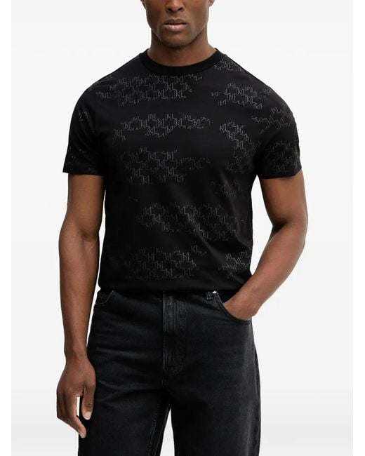 Karl Lagerfeld Black Monogram-Pattern Short-Sleeve T-Shirt for men