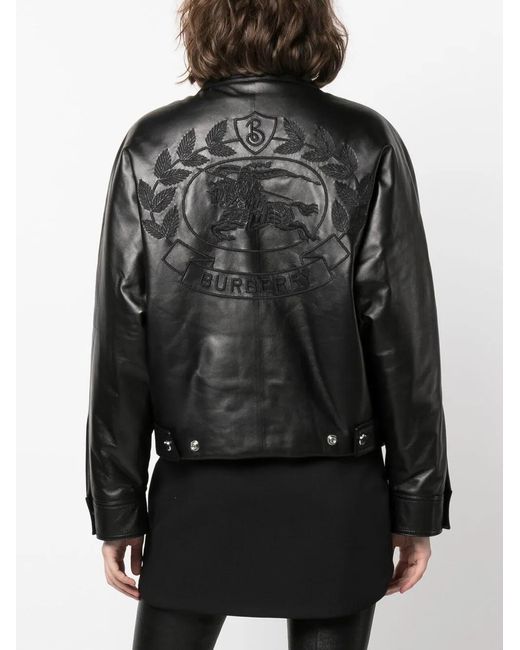 Burberry Black Embroidered Ekd Leather Jacket