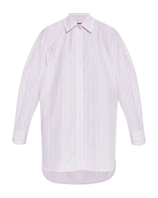 Jacquemus White Striped Cotton Shirt Dress