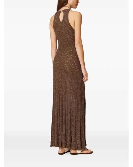 Twinset Brown Long Linen Knit Dress With Lurex