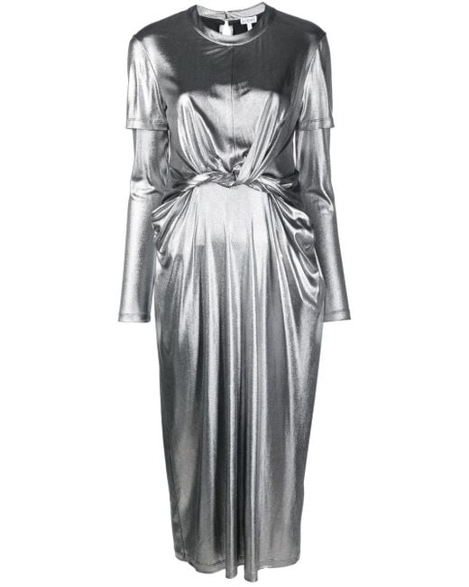 Loewe Gray Laminated-finish Draped Midi Dress