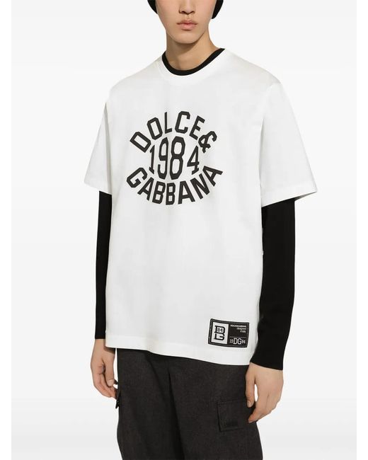 Dolce & Gabbana T-Shirt aus Baumwoll-Jersey mit Logoprint und Applikation in White für Herren