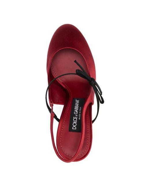 Dolce & Gabbana Red Bow-Detail Slingback Heeled Pumps