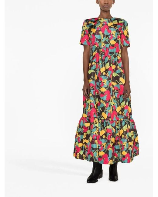 LaDoubleJ White Belle Tiered Floral-Print Faille Midi Dress