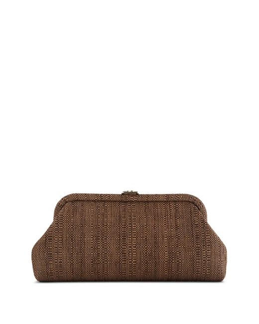 Jimmy Choo Brown Skylar Tan Fine Raffia Clutch Bag With Square Jc Clasp