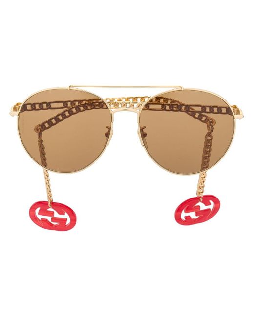 Gucci Metallic GG round frame charms sunglasses