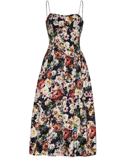 Adam Lippes White Rickie Floral-Print Midi Dress