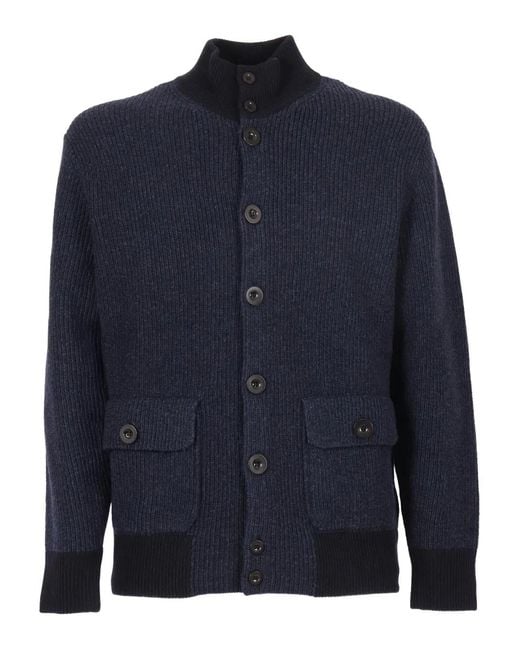 Ballantyne Blue Ribbed Wool Cardigan for men