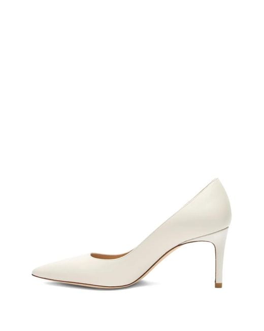 Stuart Weitzman White 75Mm Stuart Power Pointed-Toe Leather Pumps