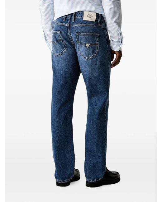 Guess Blue Logo-Patch Straight-Leg Jeans for men