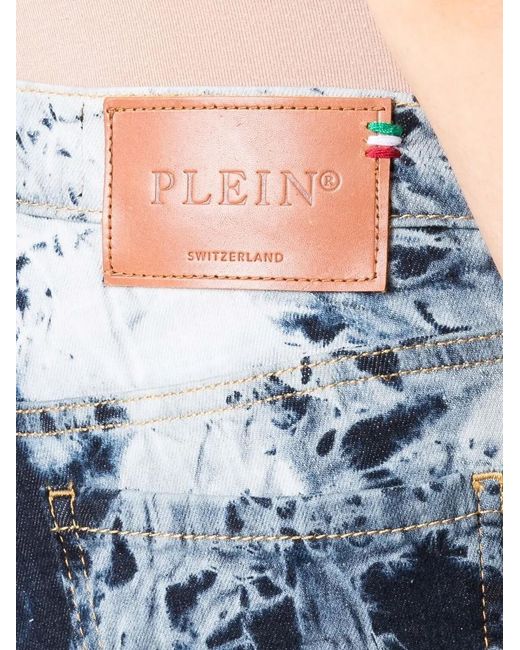 Philipp Plein Blue Bleached Denim Mini Shorts