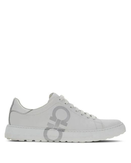 Ferragamo White Gancini-print Lace-up Sneakers for men