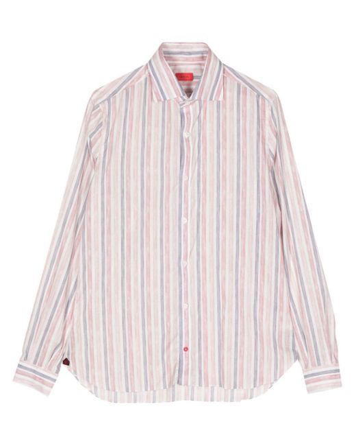 Isaia Pink Striped Cotton Shirt for men