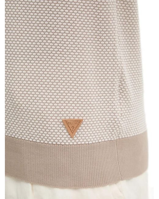 Guess White Honeycomb-Knit Short-Sleeve Polo Shirt for men