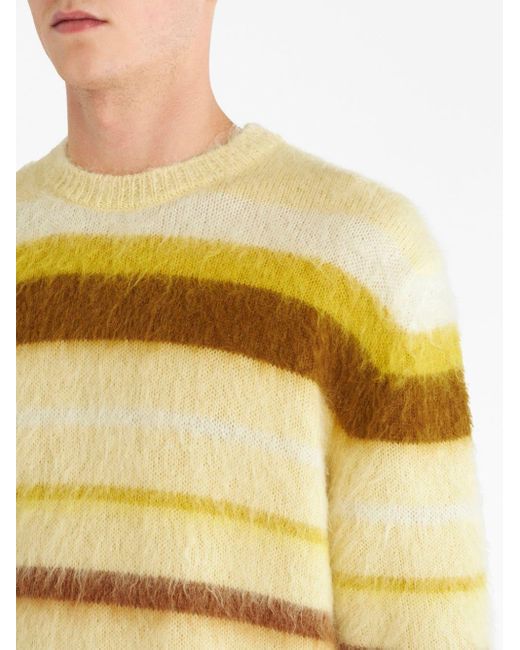 Etro Yellow Striped Mohair-blend Jumper for men