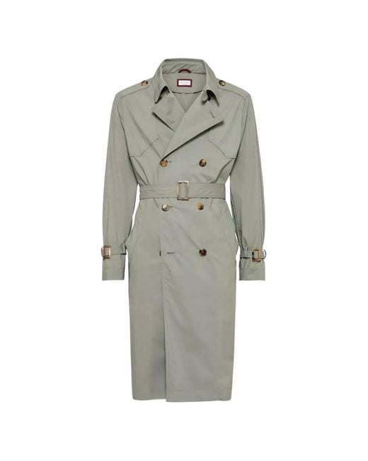 Brunello Cucinelli Gray Belted Double-Breasted Trench Coat for men