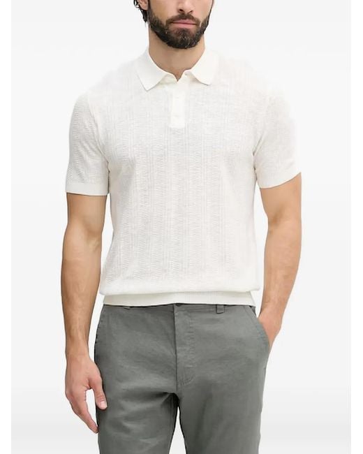 Benetton White Textured-Knit Polo Shirt for men