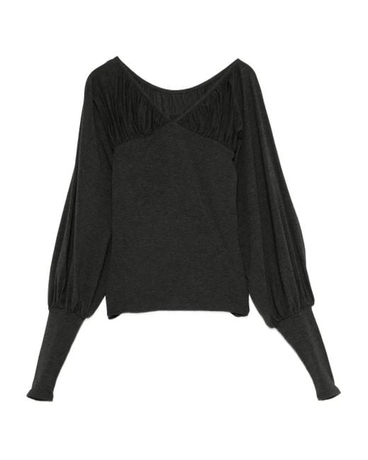 Paloma Wool Black Ruched Long-Sleeve Blouse