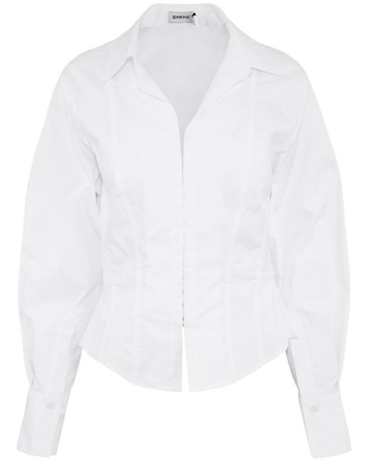 Jonathan Simkhai White Danny Pleated Cotton Shirt