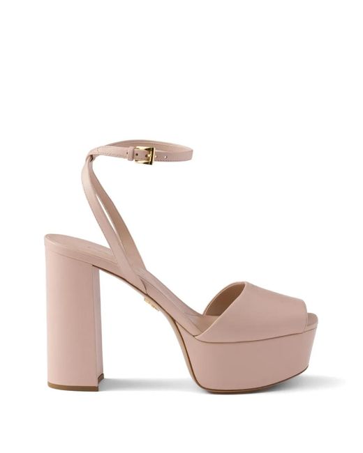 Prada Pink Sandales Plates-Formes En Cuir Nappa