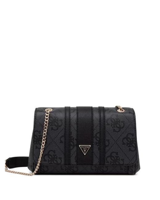 Guess Black Noelle Monogram-Print Logo-Plaque Shoulder Bag