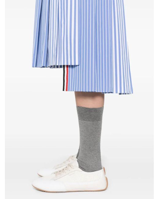 Thom Browne Blue Pleated Striped Midi Skirt