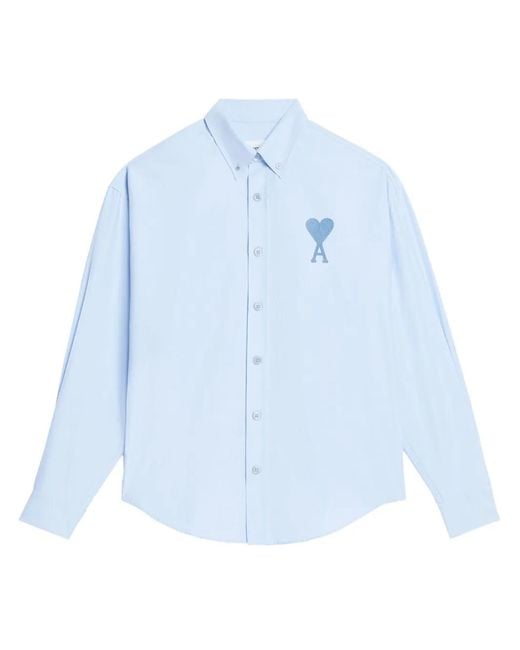 AMI Overhemd Met Geborduurd Logo in het Blue